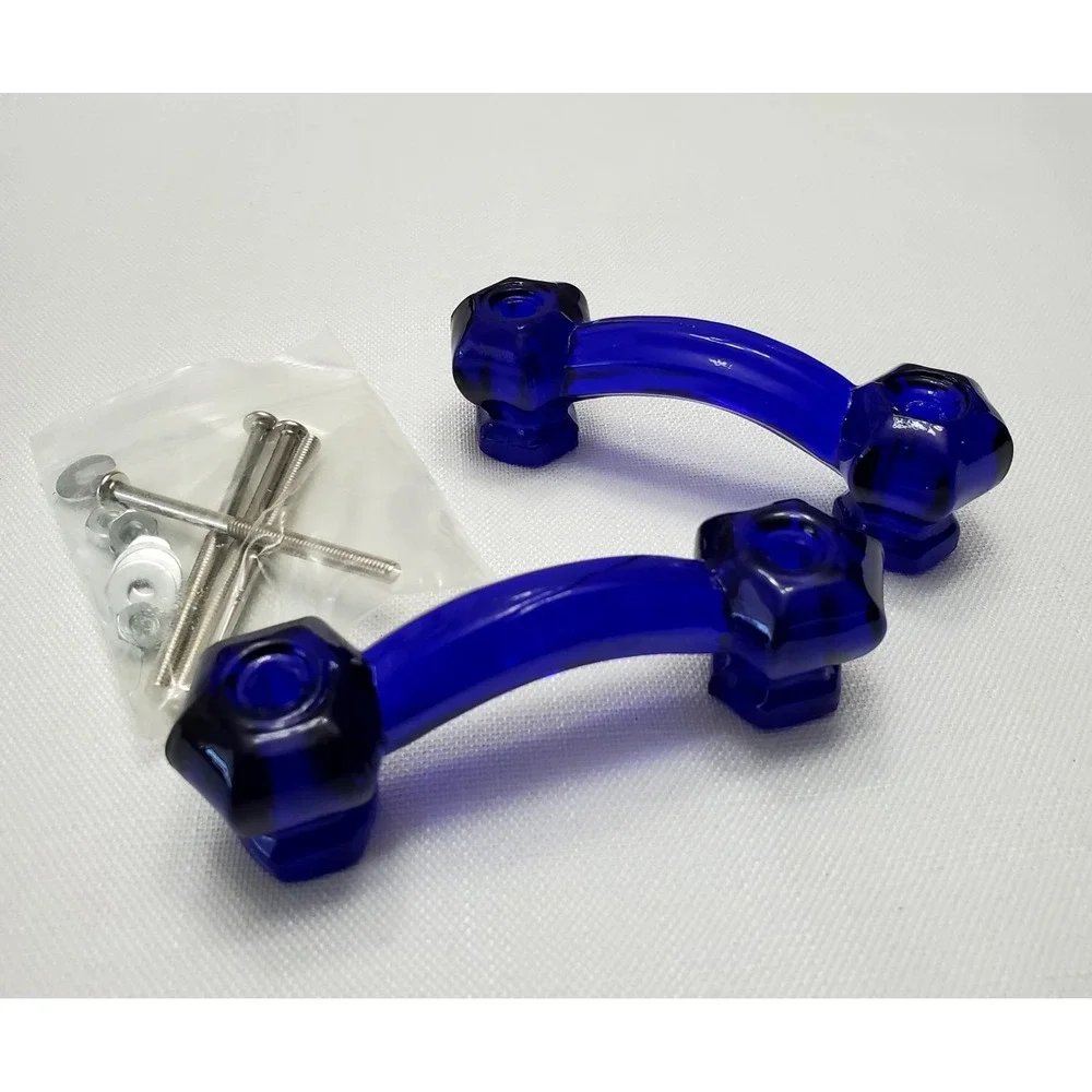 Vtg 4 PC Hexagon Blue Glass 4